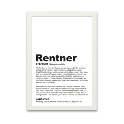 Poster "Rentner" | Definition Rente Geschenk Weiß - Fulima