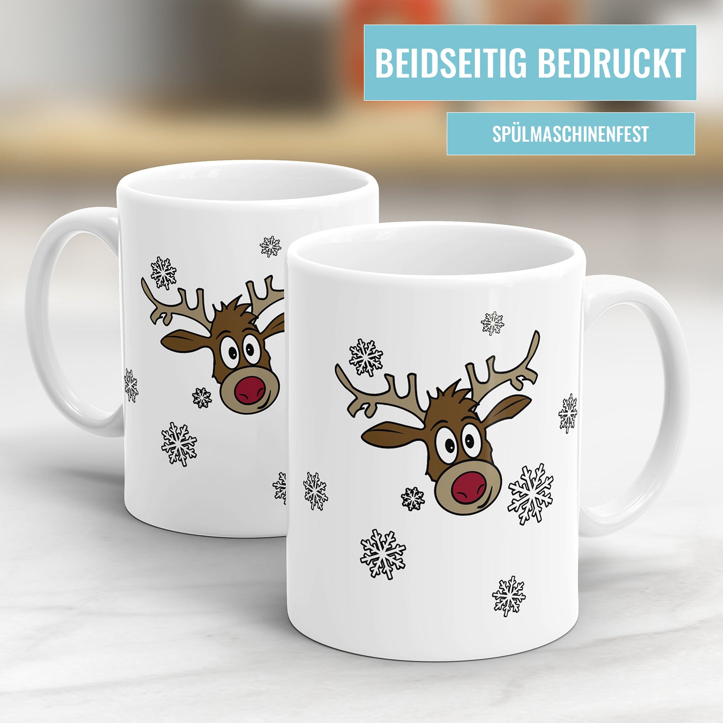 Rudolf Rentier mit Schneeflöckchen Weihnachtstasse Fulima