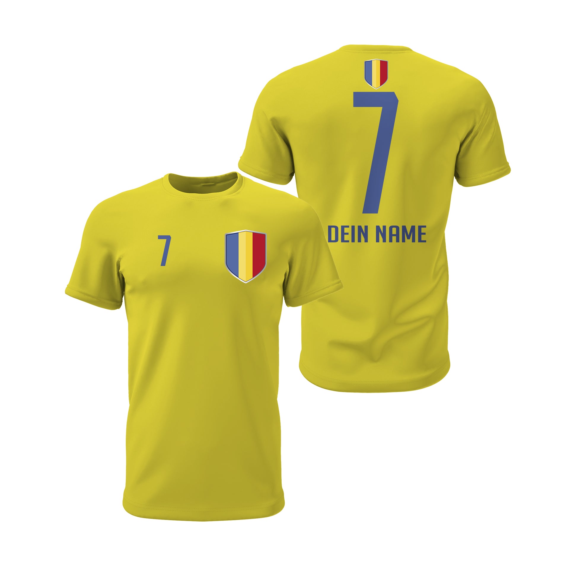Rumänien Shirt mit Wappen und individueller Nummer & Name Gelb - FULiMA®