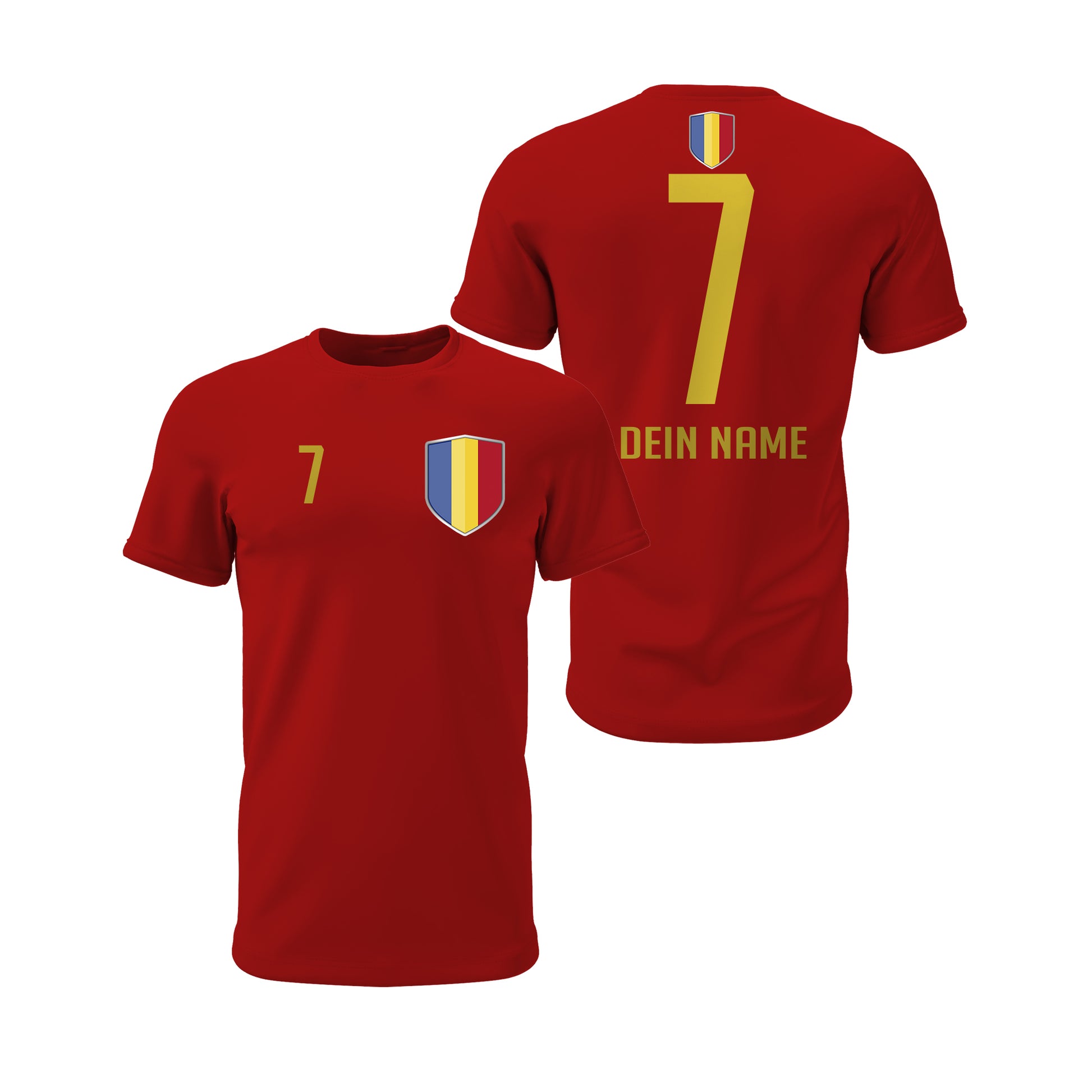 Rumänien Shirt mit Wappen und individueller Nummer & Name Rot - FULiMA®