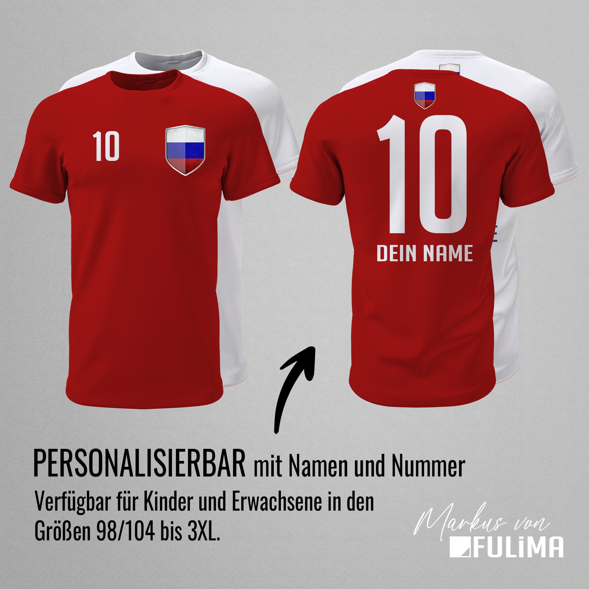 Russland Shirt mit Wappen und individueller Nummer & Name - FULiMA®
