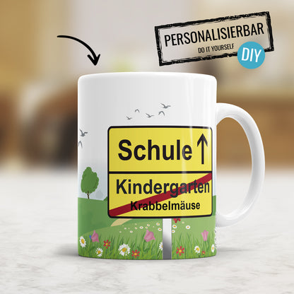 Kita Abgänger Ortswechselschild Schule Kindergarten - Namen der Kita - Kindertasse