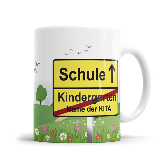 Kita Abgänger Ortswechselschild Schule Kindergarten - Namen der Kita - Kindertasse
