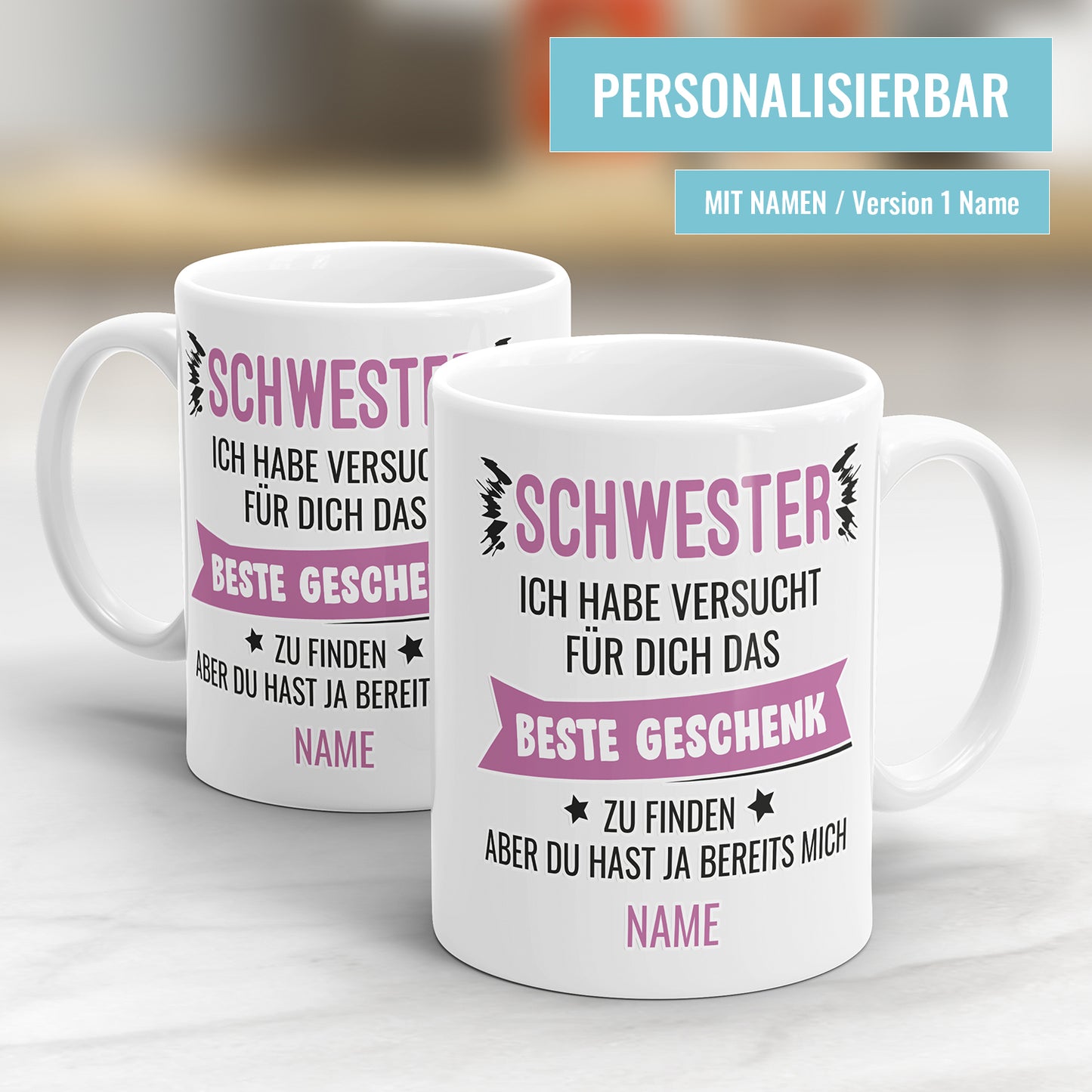 Schwester wir haben versucht das beste Geschenk für dich zu finden Tasse personalisiert mit Namen Fulima