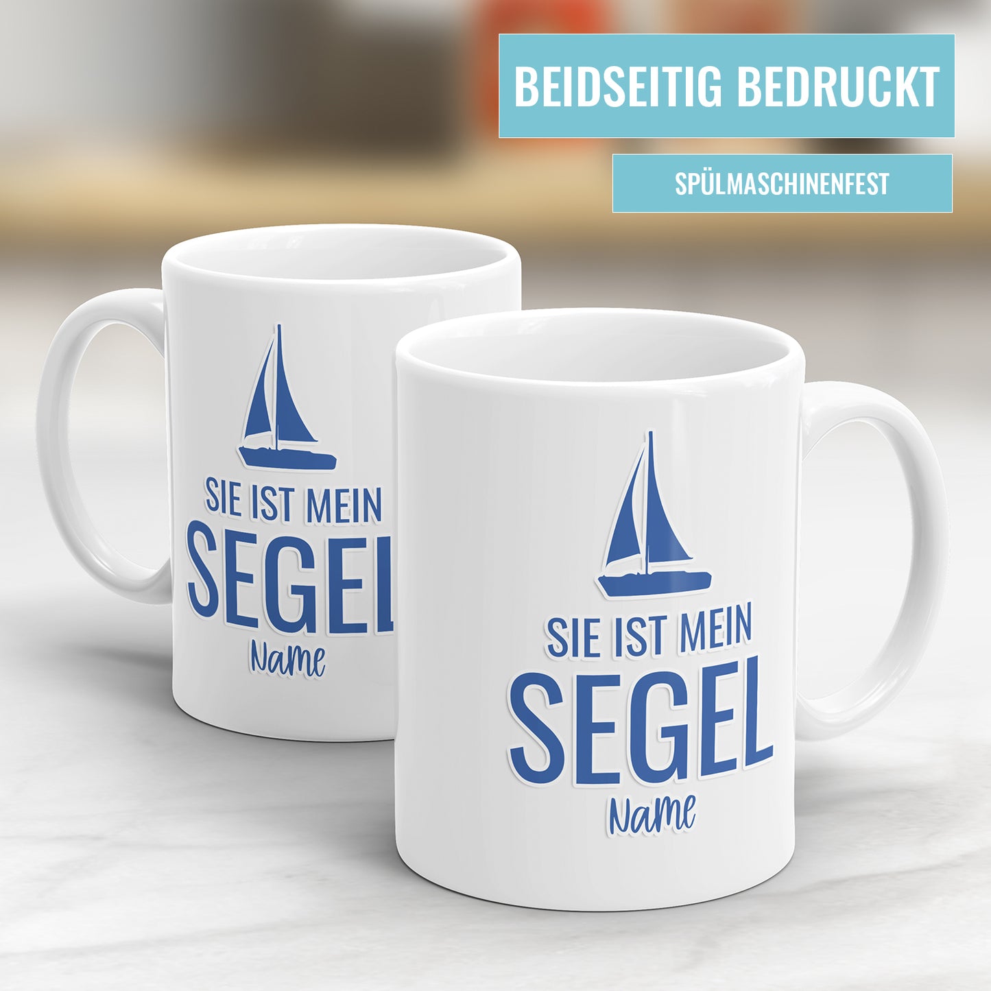 Sie ist mein Segel oder Er ist mein Anker personalisiert mit Namen Tasse