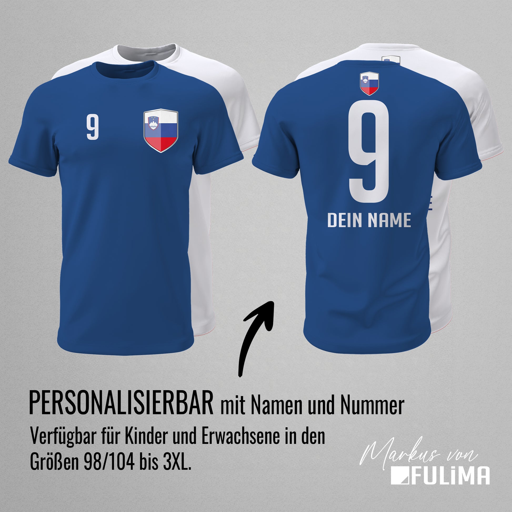 Slowenien Shirt mit Wappen und individueller Nummer & Name - FULiMA®