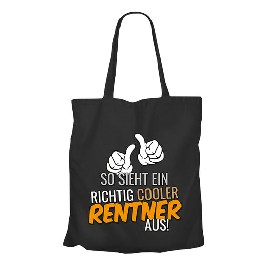 Jutebeutel Renter - So sieht ein richtig cooler Rentner aus - Daumen oben - Geschenk zur Rente Schwarz - Fulima