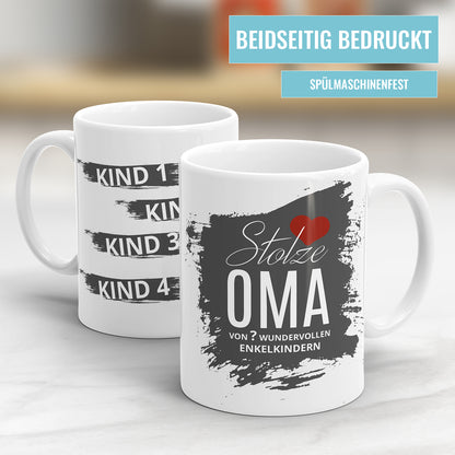 Stolze Oma von Enkelkindern Herz mit bis zu 10 Namen Oma Tasse