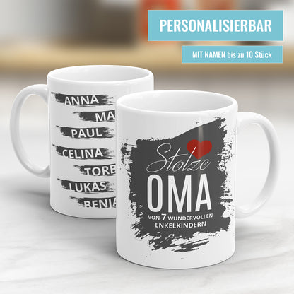Stolze Oma von Enkelkindern Herz mit bis zu 10 Namen Oma Tasse