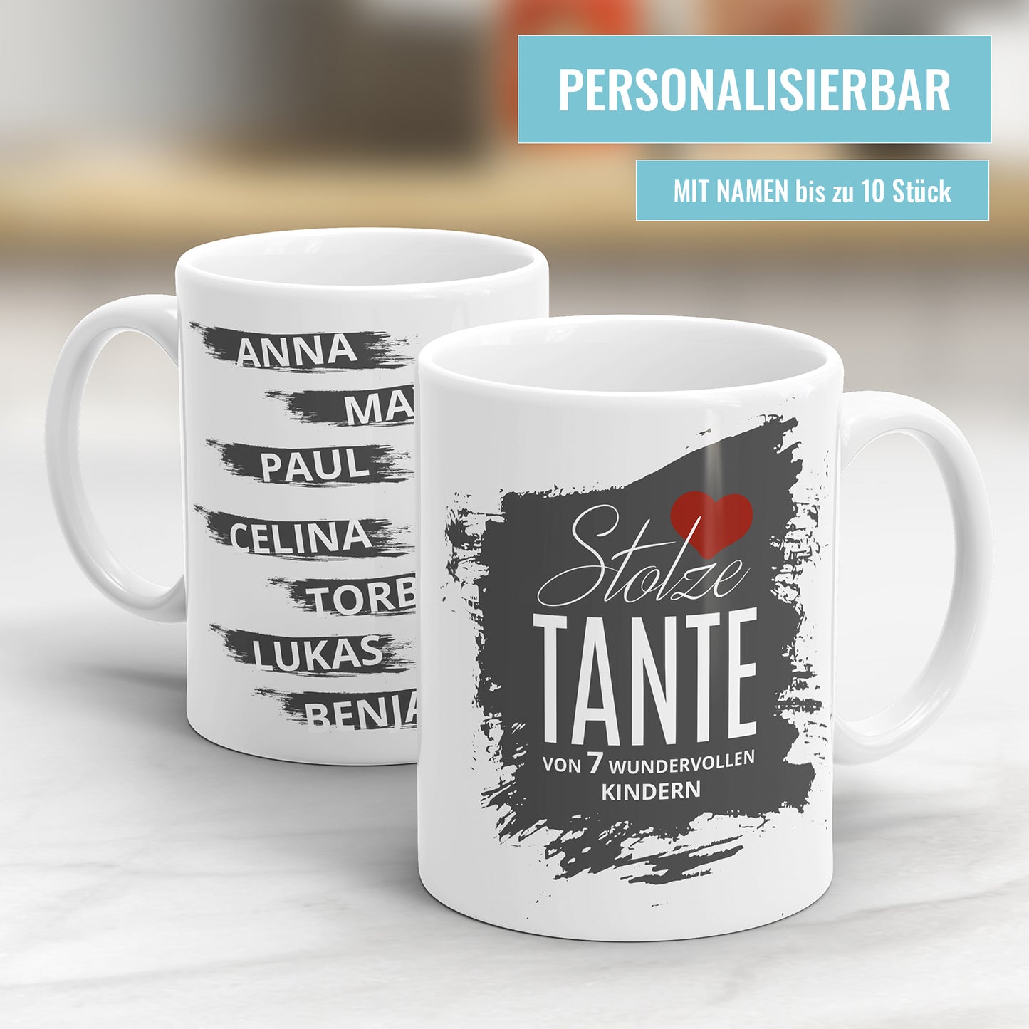 Stolze Tante von Kindern Herz mit bis zu 10 Namen Tante Tasse