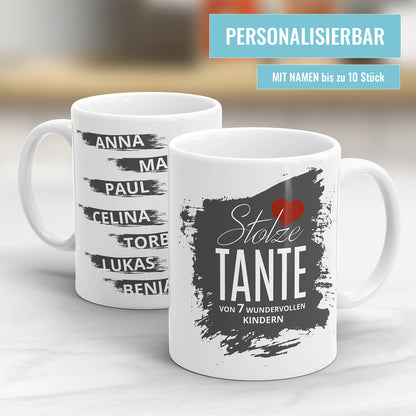 Stolze Tante von Kindern Herz mit bis zu 10 Namen Tante Tasse