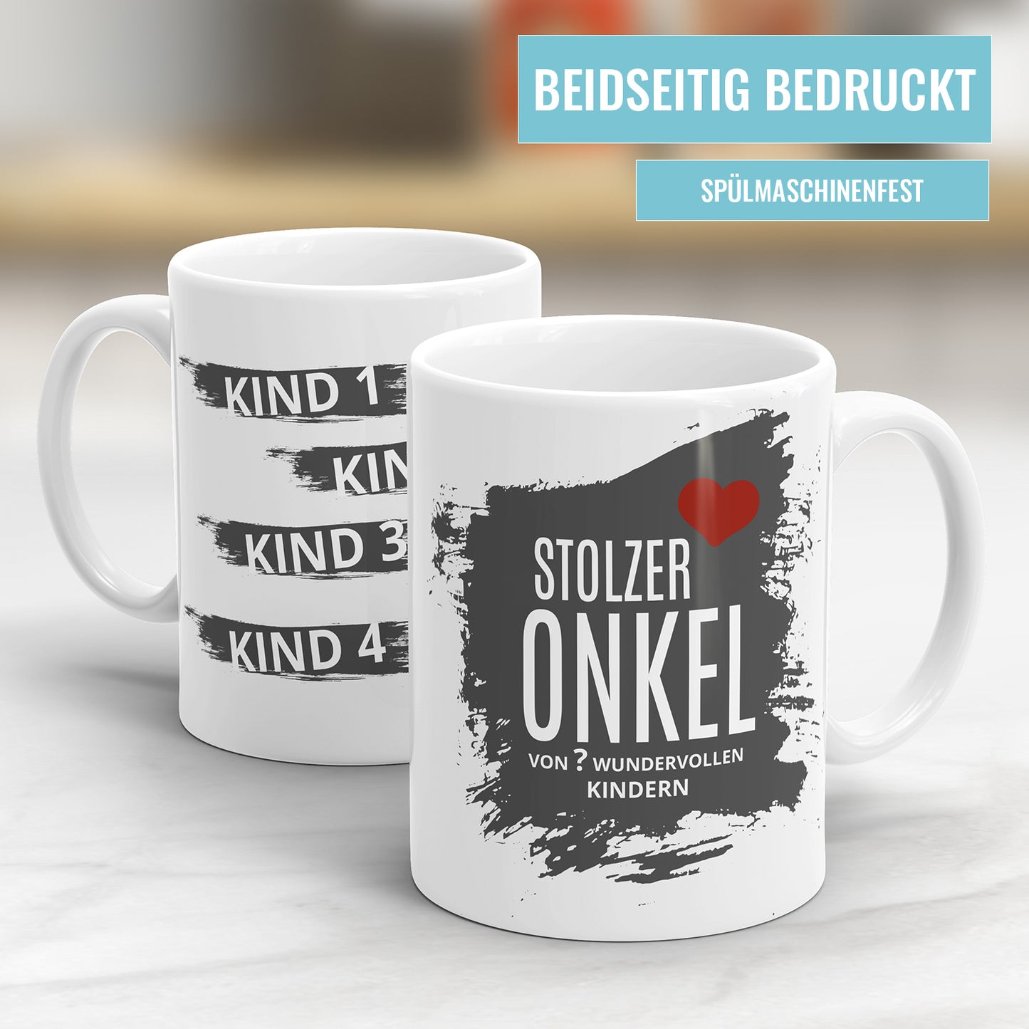 Stolzer Onkel Tasse - Herz Design - Bis zu 10 Namen personalisierbar - Fulima