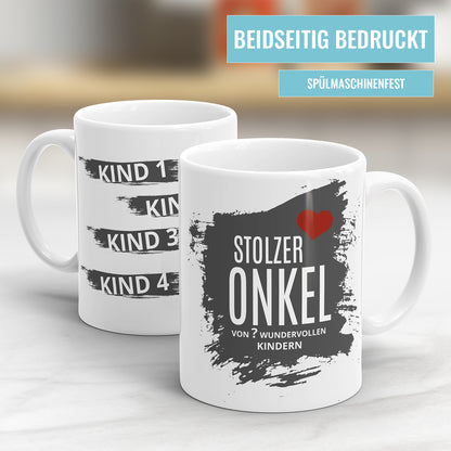 Stolzer Onkel Tasse - Herz Design - Bis zu 10 Namen personalisierbar - Fulima