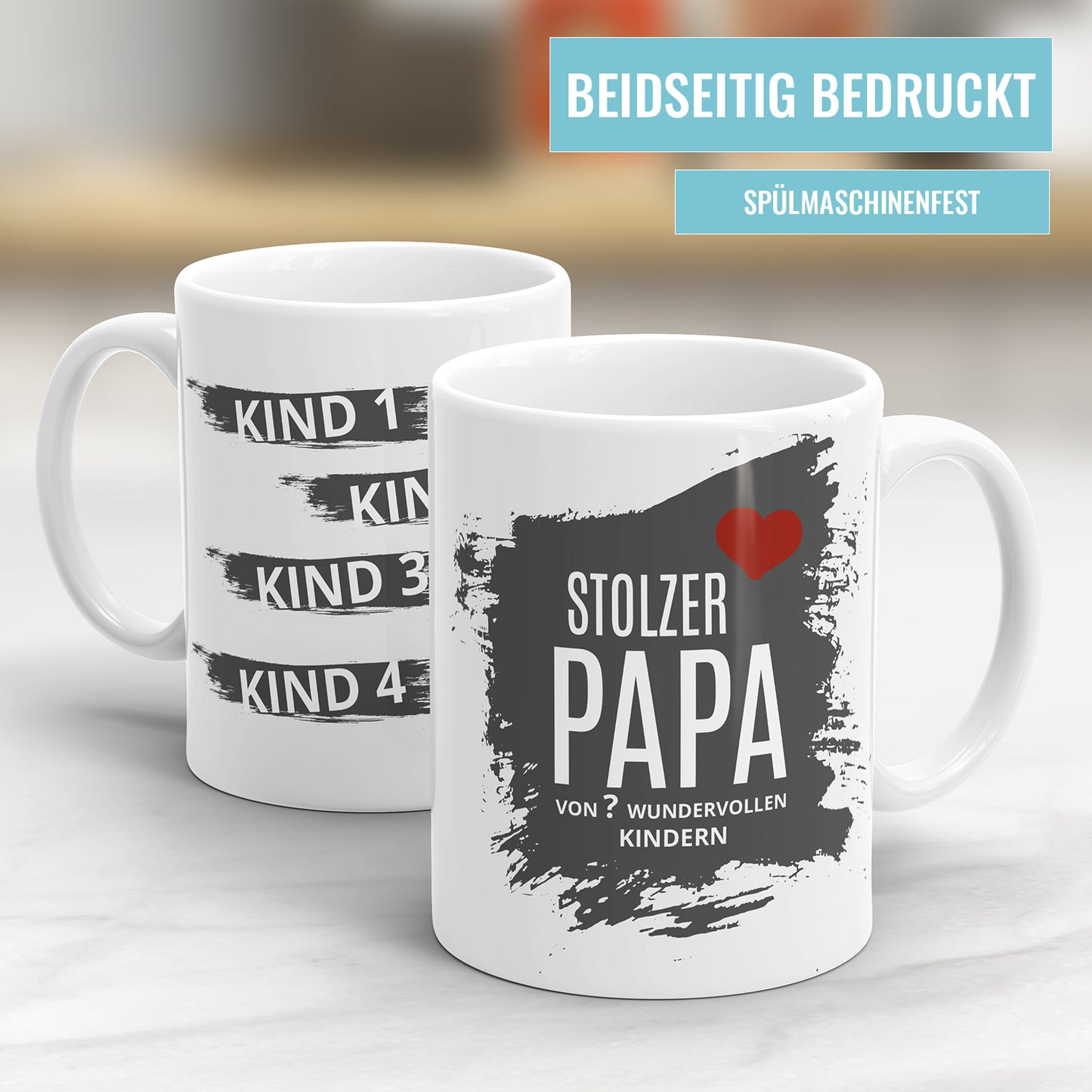Stolzer Papa von Kindern Herz mit bis zu 10 Namen Papa Tasse