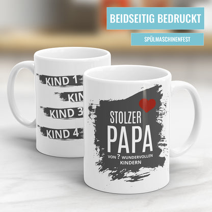 Stolzer Papa von Kindern Herz mit bis zu 10 Namen Papa Tasse
