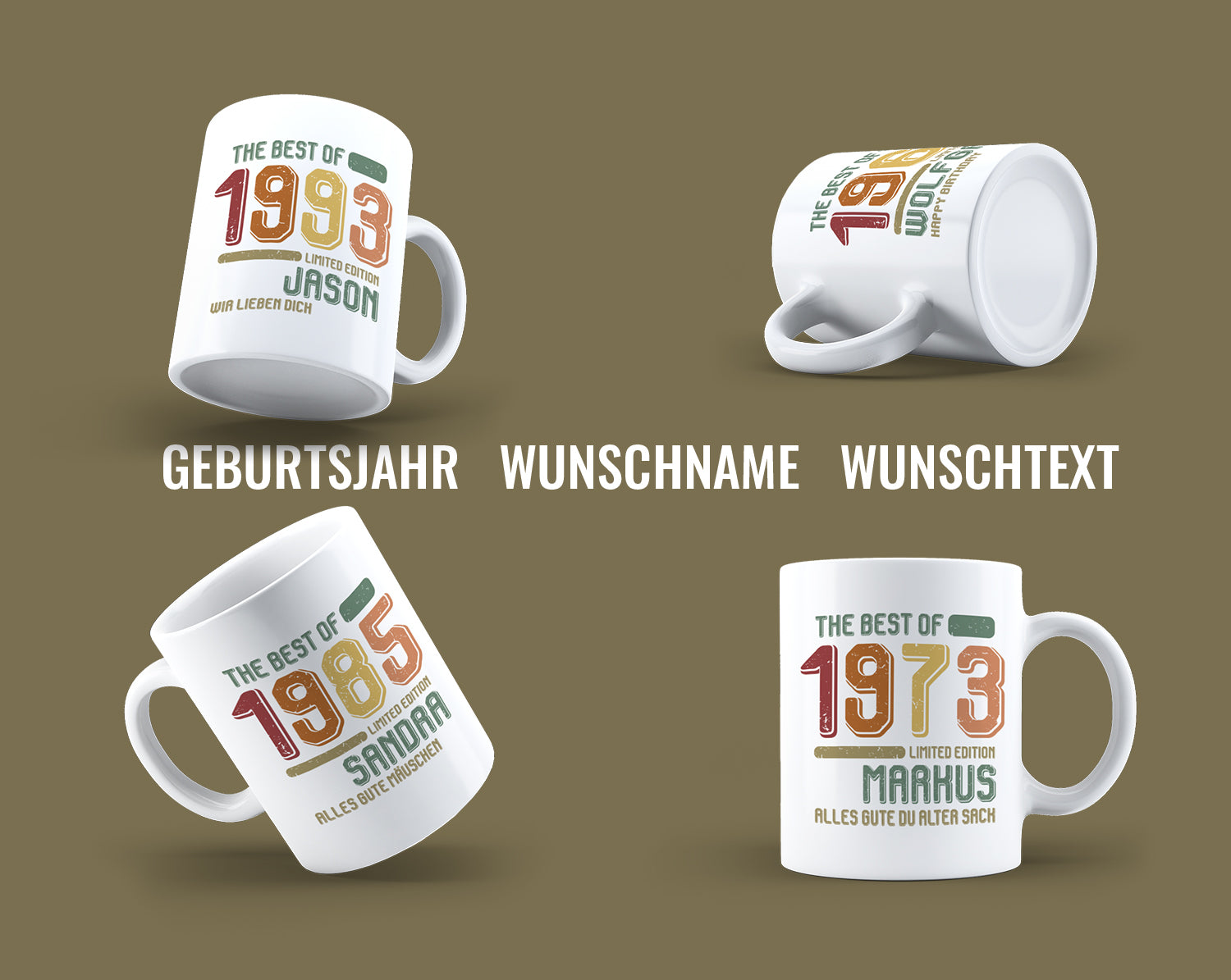Geburtstag Tasse The Best of Dein Jahr - mit Name und Text Vintage - Fulima