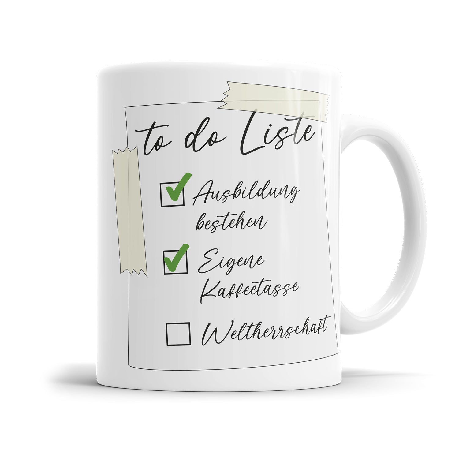 To-Do-Liste Tasse - Ausbildung bestehen, Kaffeetasse - Weltherrschaft - Fulima