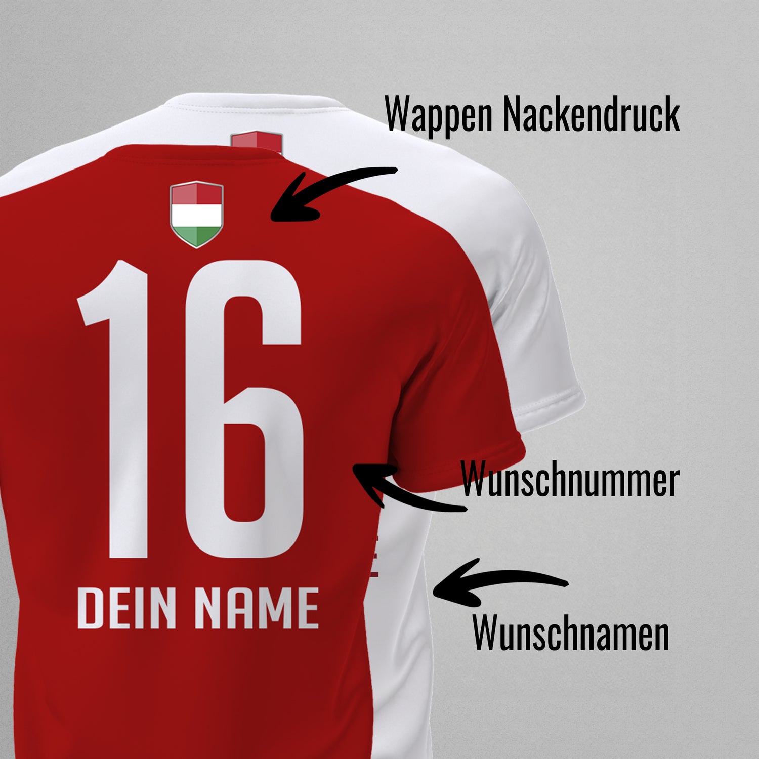 Ungarn Shirt mit Wappen und individueller Nummer & Name - FULiMA®