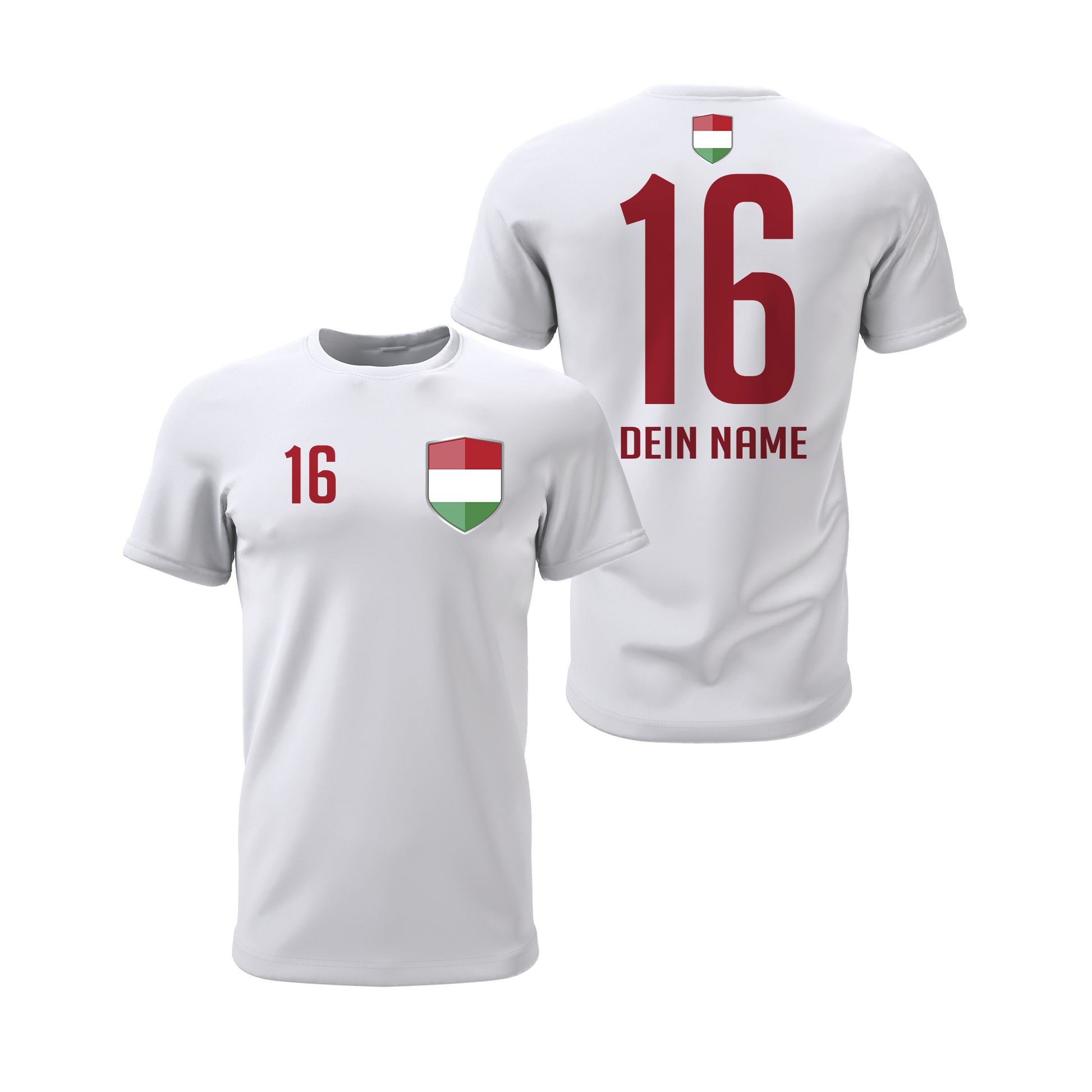Ungarn Shirt mit Wappen und individueller Nummer & Name Weiß - FULiMA®