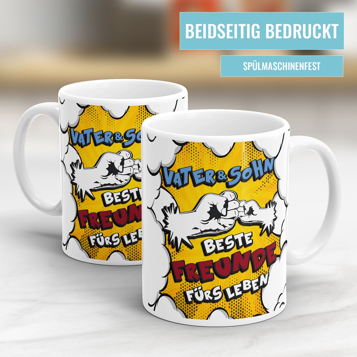 Vater und Sohn beste Freunde fürs Leben Faust an Faust Comic Papa Tasse