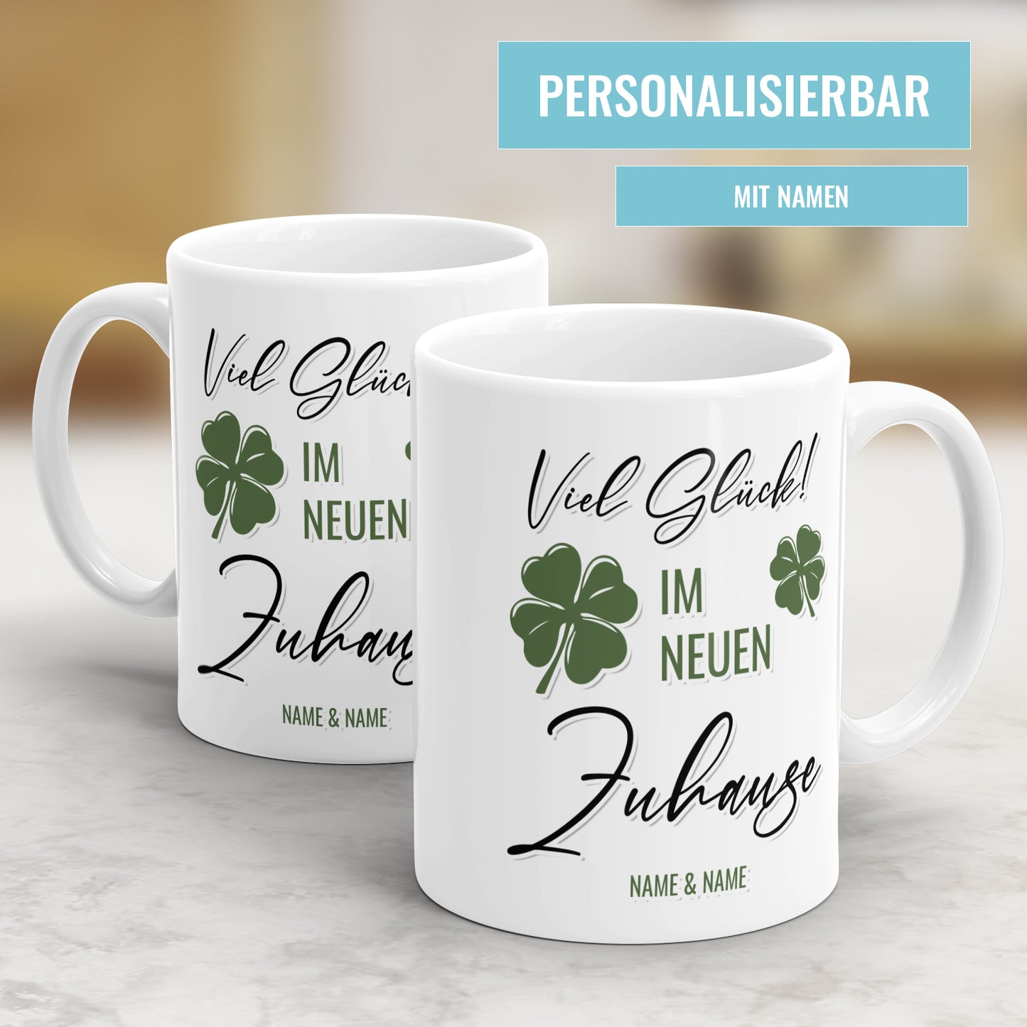 Viel Glück im neuen Zuhause personalisiert mit Namen - Einzug Geschenk Tasse