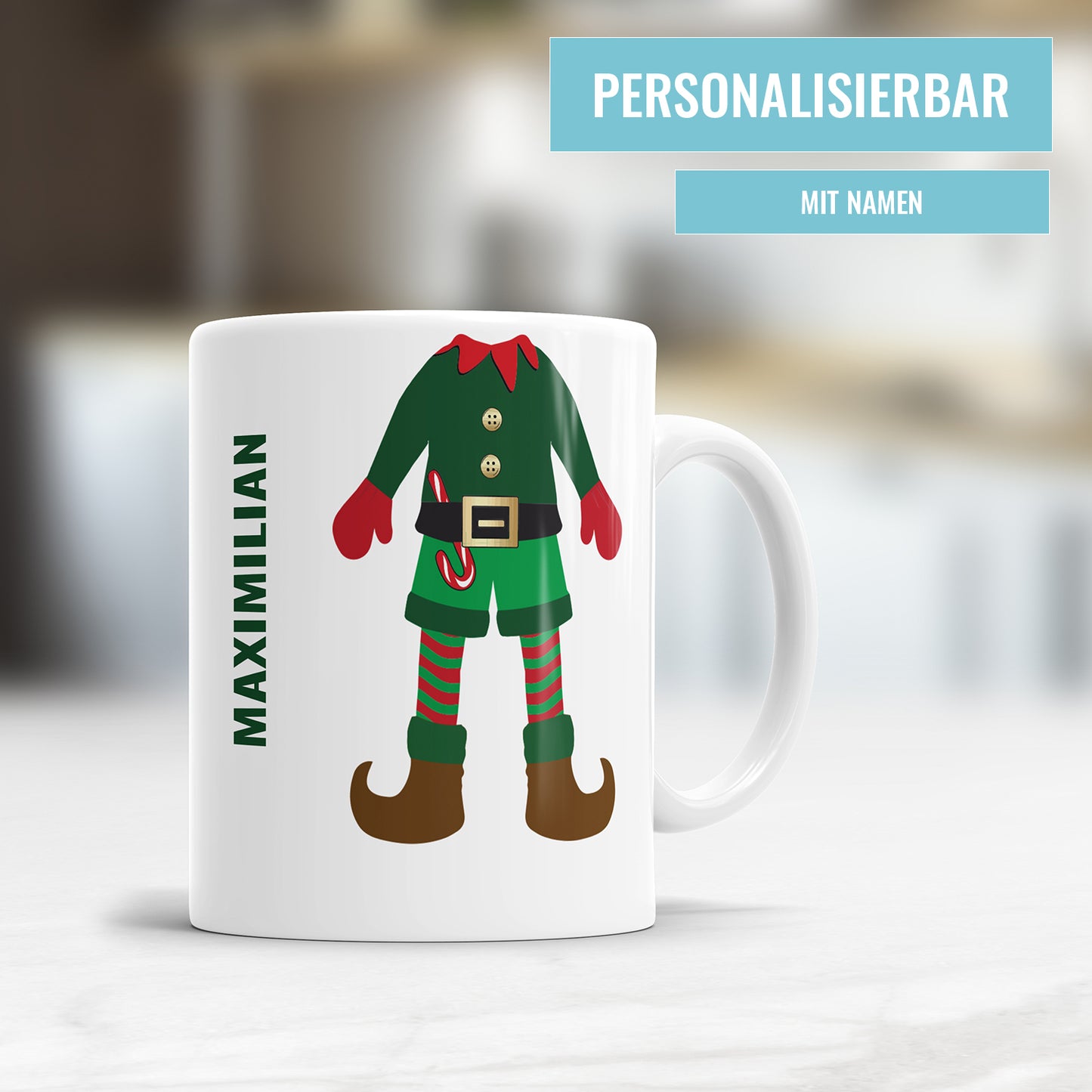 Mini Weihnachtself personalisiert mit Namen Tasse Weihnachten
