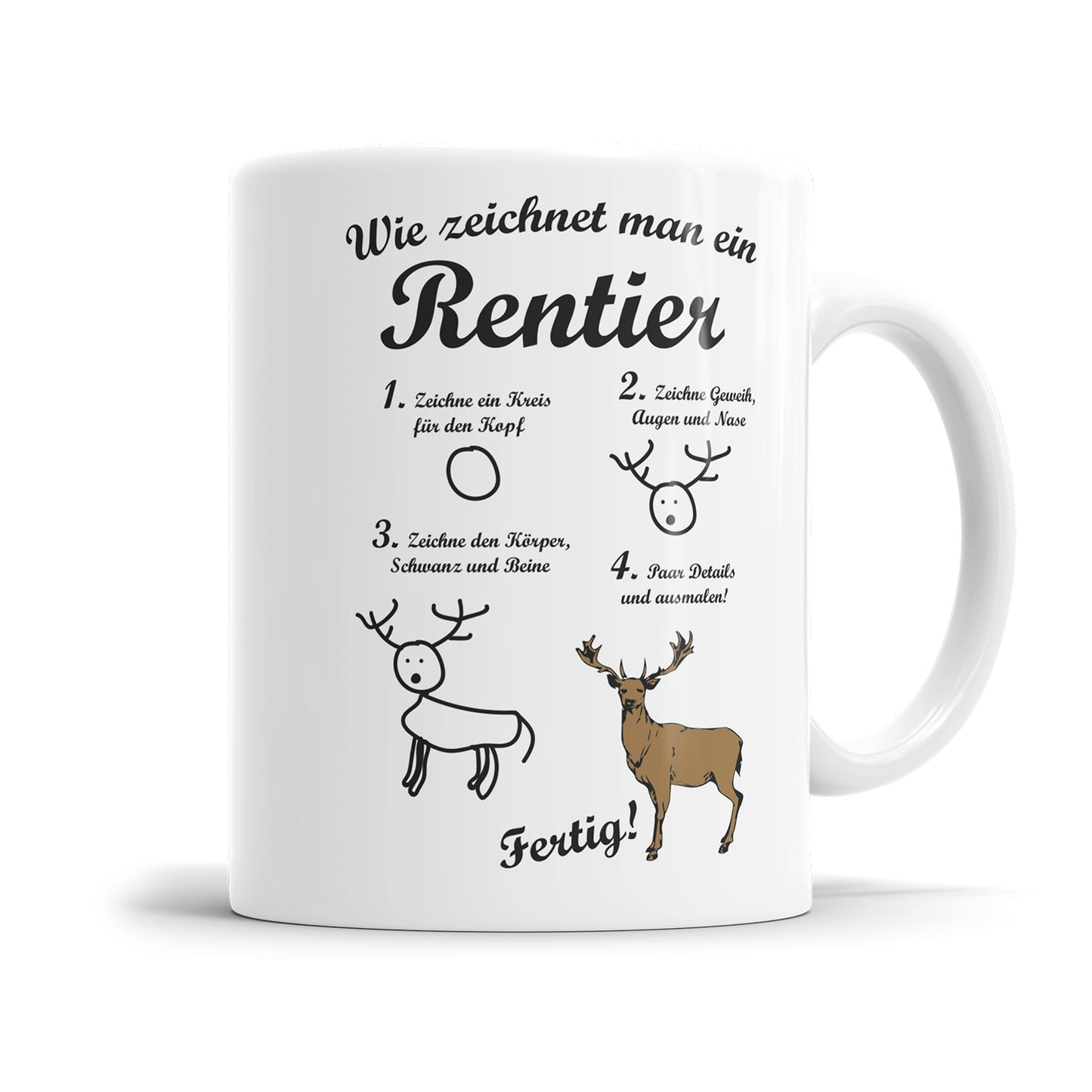 Weihnachtstasse Wie zeichnet man ein Rentier Anleitung Fun Tasse