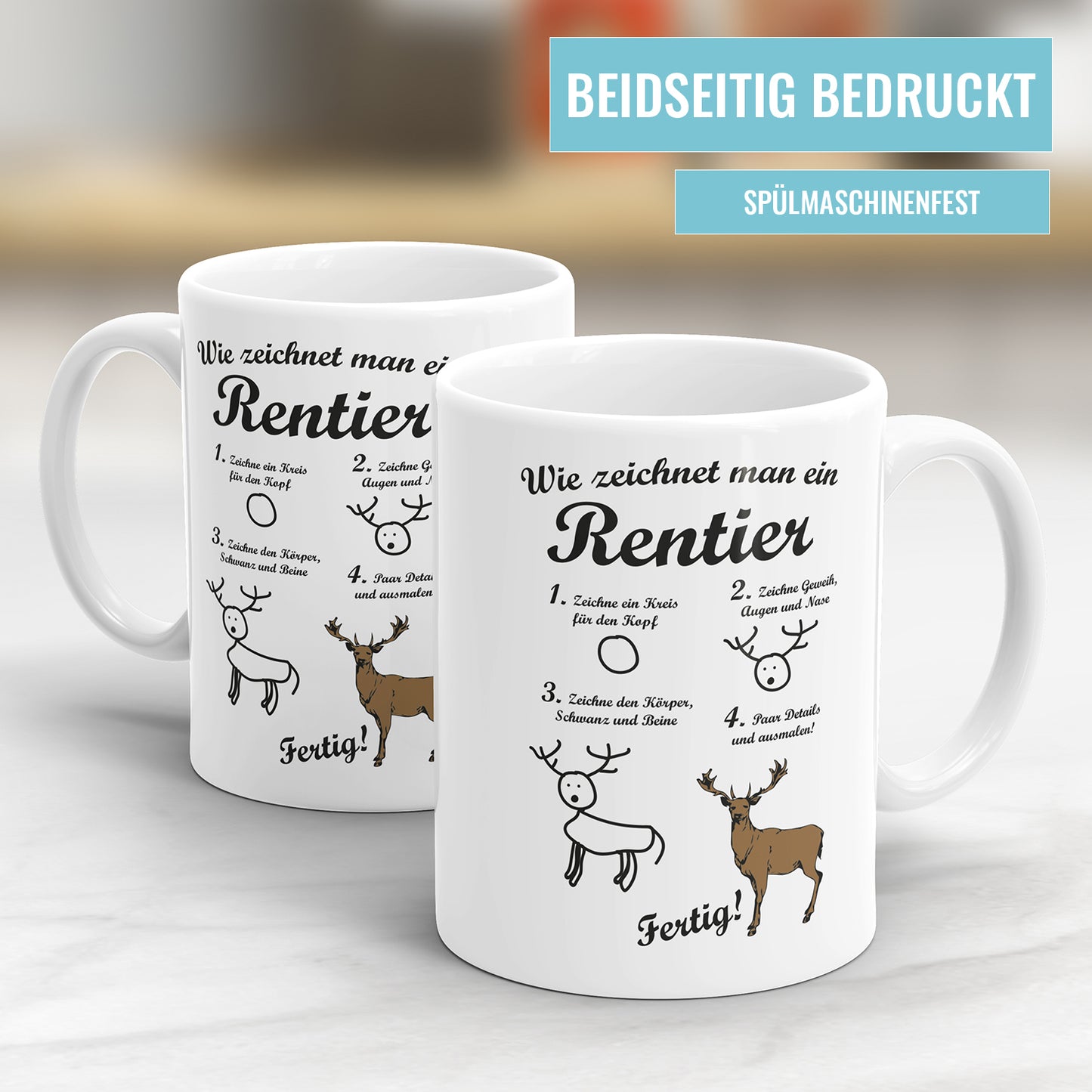 Weihnachtstasse Wie zeichnet man ein Rentier Anleitung Fun Tasse