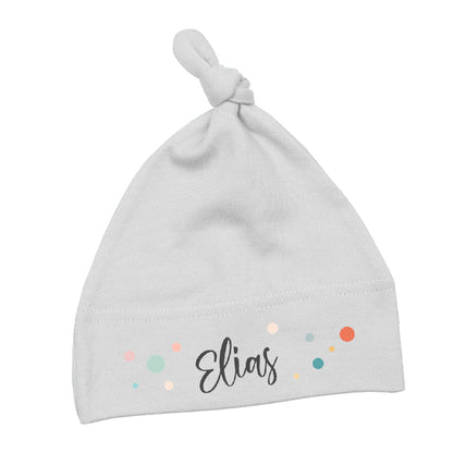 Babymütze - Pünktchen - Personalisierbar mit Namen - Geschenk zur Geburt Weiß - Fulima