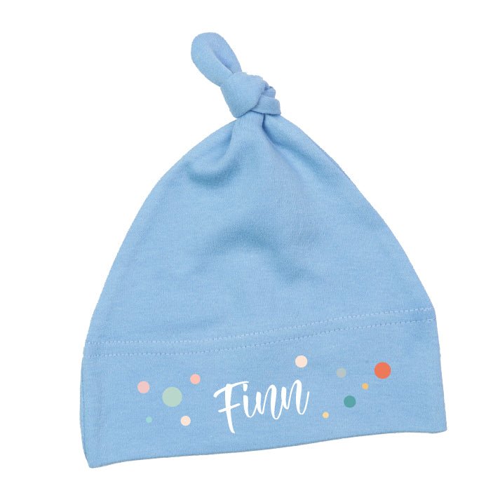 Babymütze - Pünktchen - Personalisierbar mit Namen - Geschenk zur Geburt Hellblau - Fulima