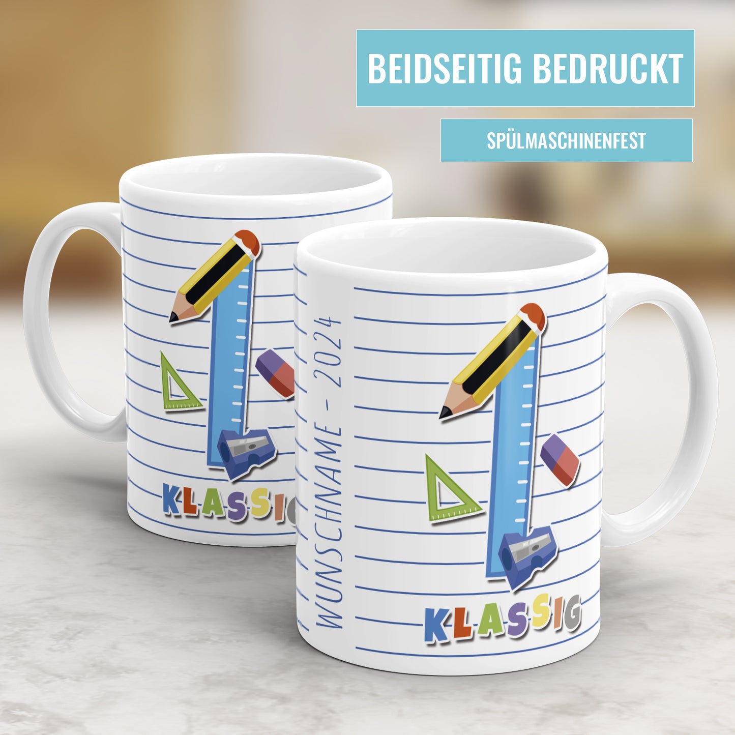 Schulkind Erstklassig Bleistift personalisiert mit Namen - Kindertasse - Fulima