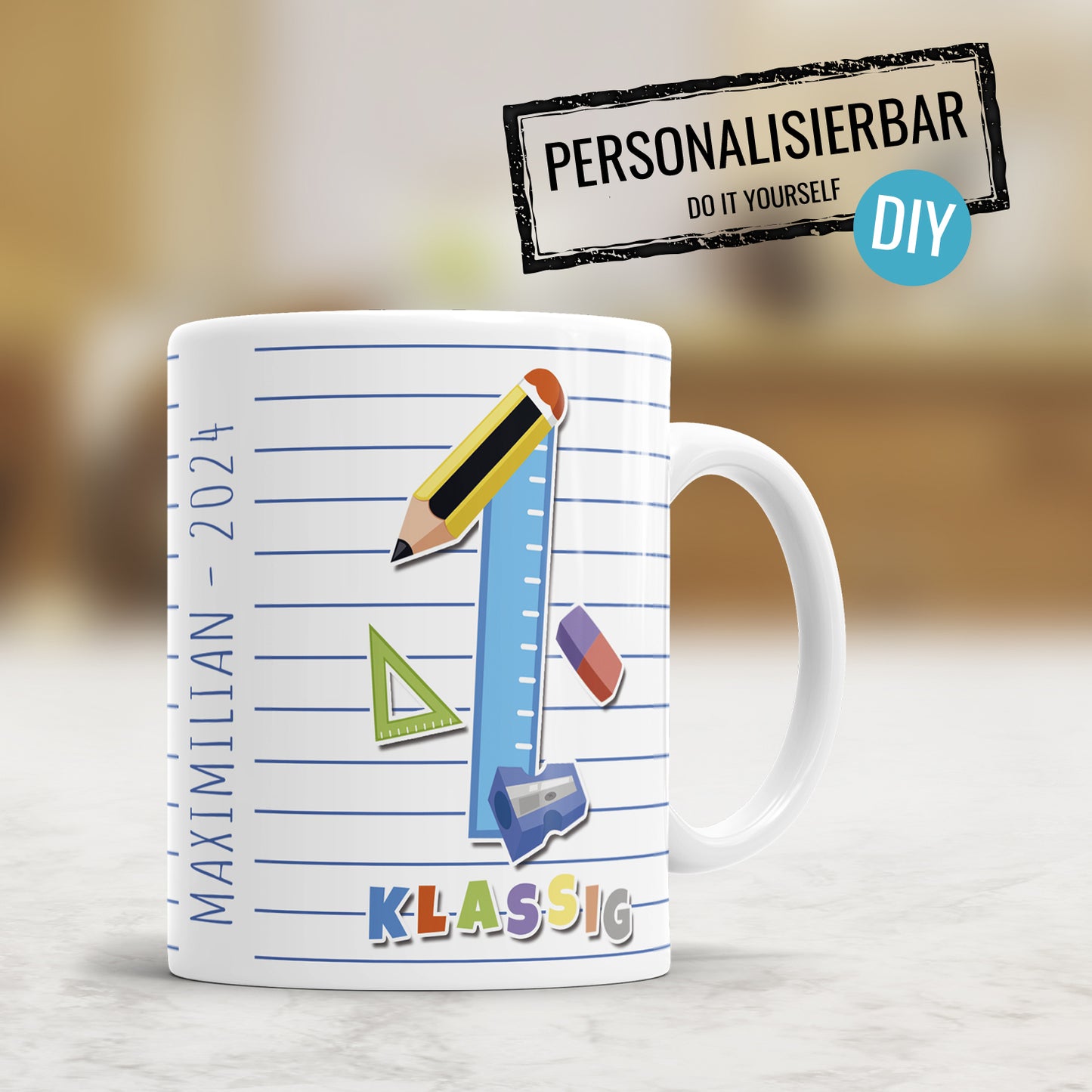 Schulkind Erstklassig Bleistift personalisiert mit Namen - Kindertasse - Fulima