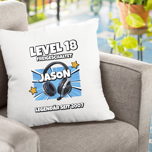 Level 18 freigeschaltet - Legendär - mit Namen - Geburtstag Kissen - Fulima