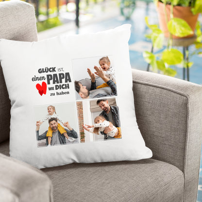 Papa Kissen - Glück ist, einen Papa wie Dich zu haben mit 3 Fotos - Geschenk Papa - Fulima