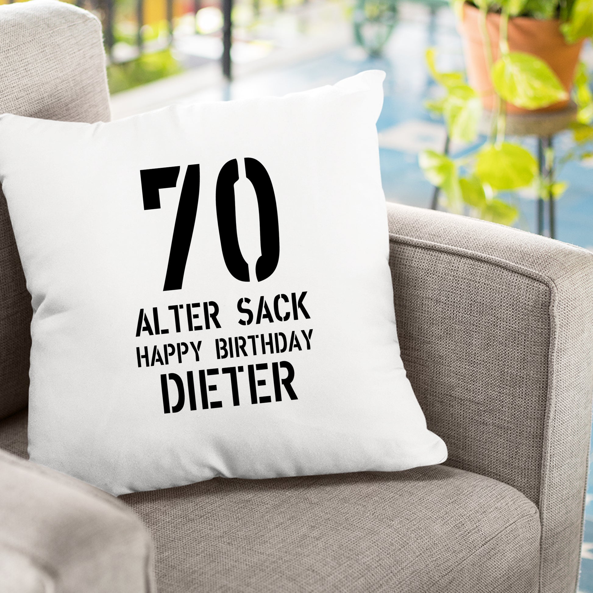 Geburtstag Kissen - 70 Alter Sack Happy Birthday mit Namen - FULiMA®