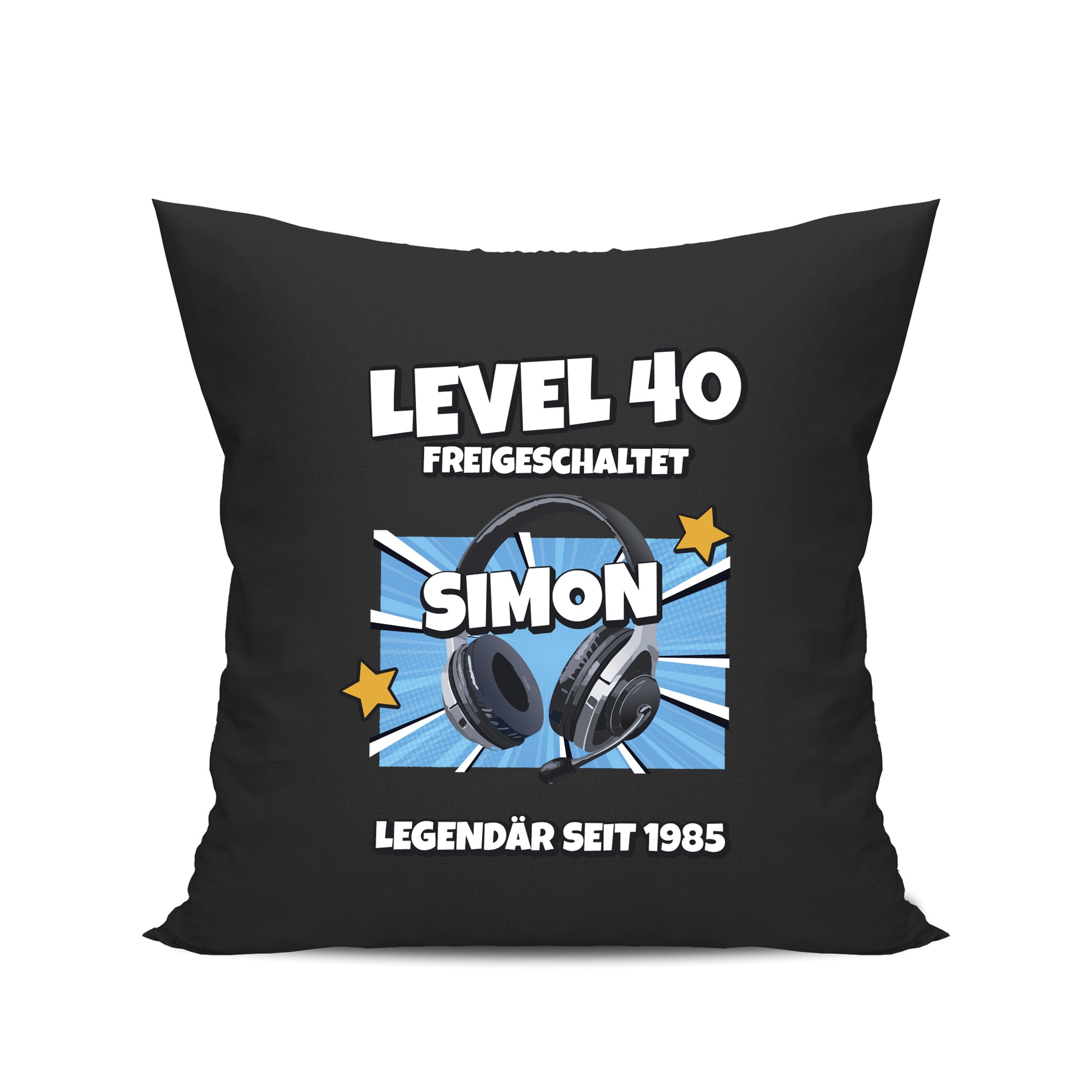 Level 40 freigeschaltet - Legendär - mit Namen - Geburtstag Kissen Schwarz - Fulima