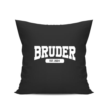 Bruder Kissen - Bruder est. Wunschjahr Collage Design - Geschenk Schwarz - Fulima