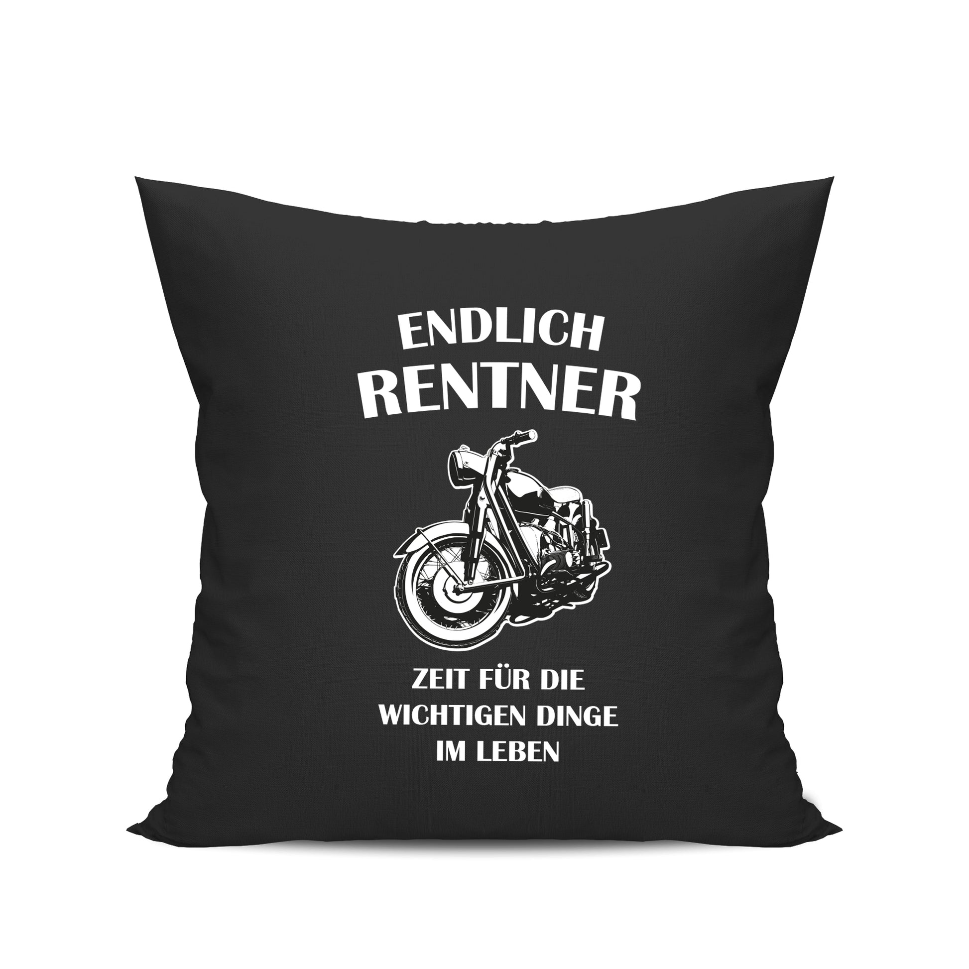 Ruhestand Kissen - Endlich Renter - Motorrad - Zeit für die wichtigen Dinge im Leben - Geschenk zur Rente Schwarz - Fulima