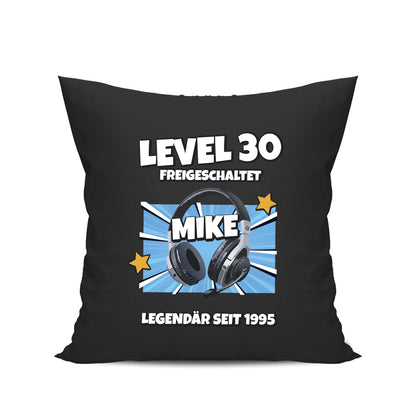Level 30 freigeschaltet - Legendär - mit Namen - Geburtstag Kissen Schwarz - Fulima
