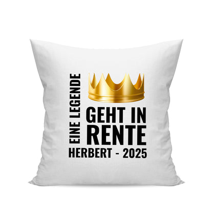Ruhestand Kissen - Eine Legende geht in Rente - Goldene Krone mit Namen - Geschenk zur Rente Weiß - Fulima