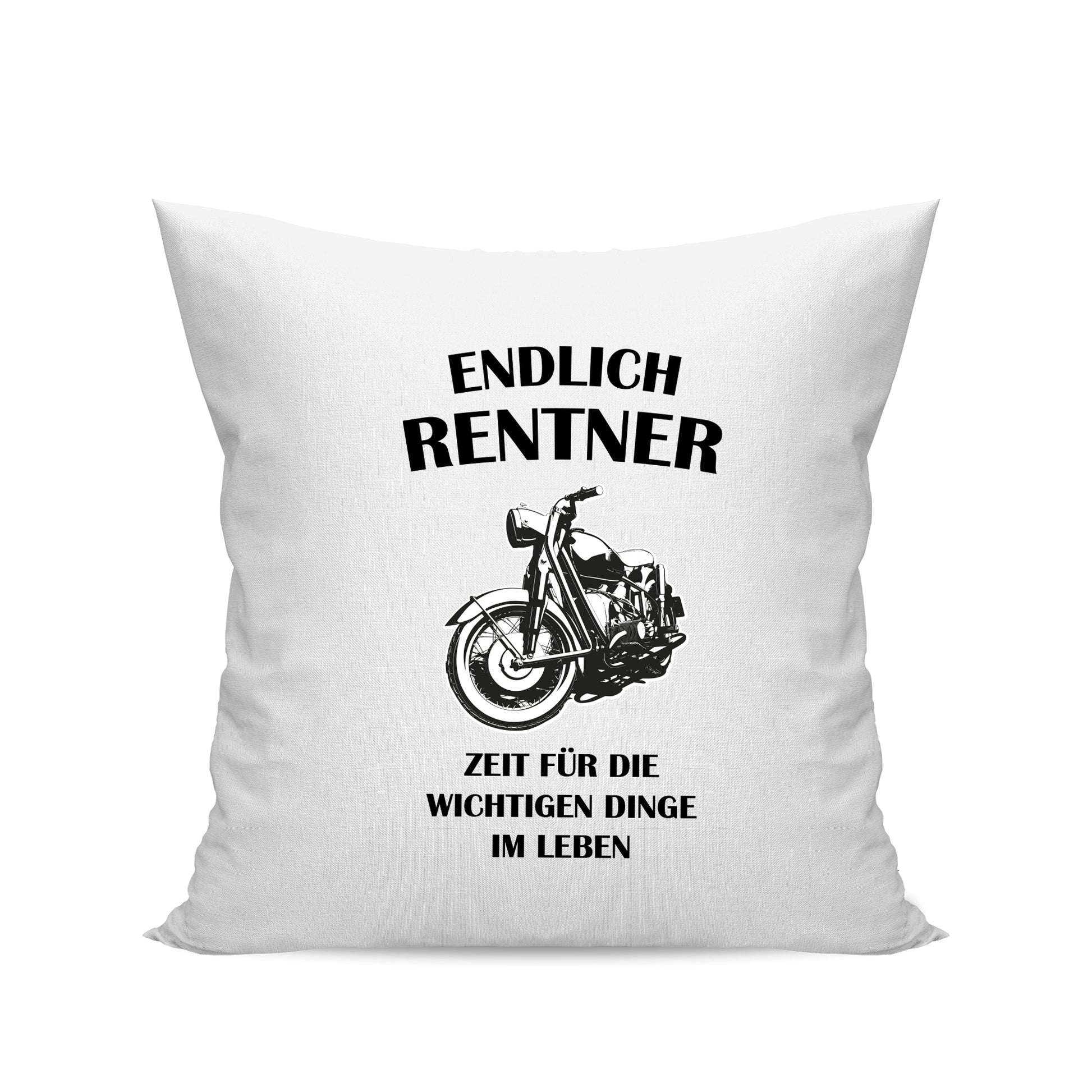 Ruhestand Kissen - Endlich Renter - Motorrad - Zeit für die wichtigen Dinge im Leben - Geschenk zur Rente Weiß - Fulima