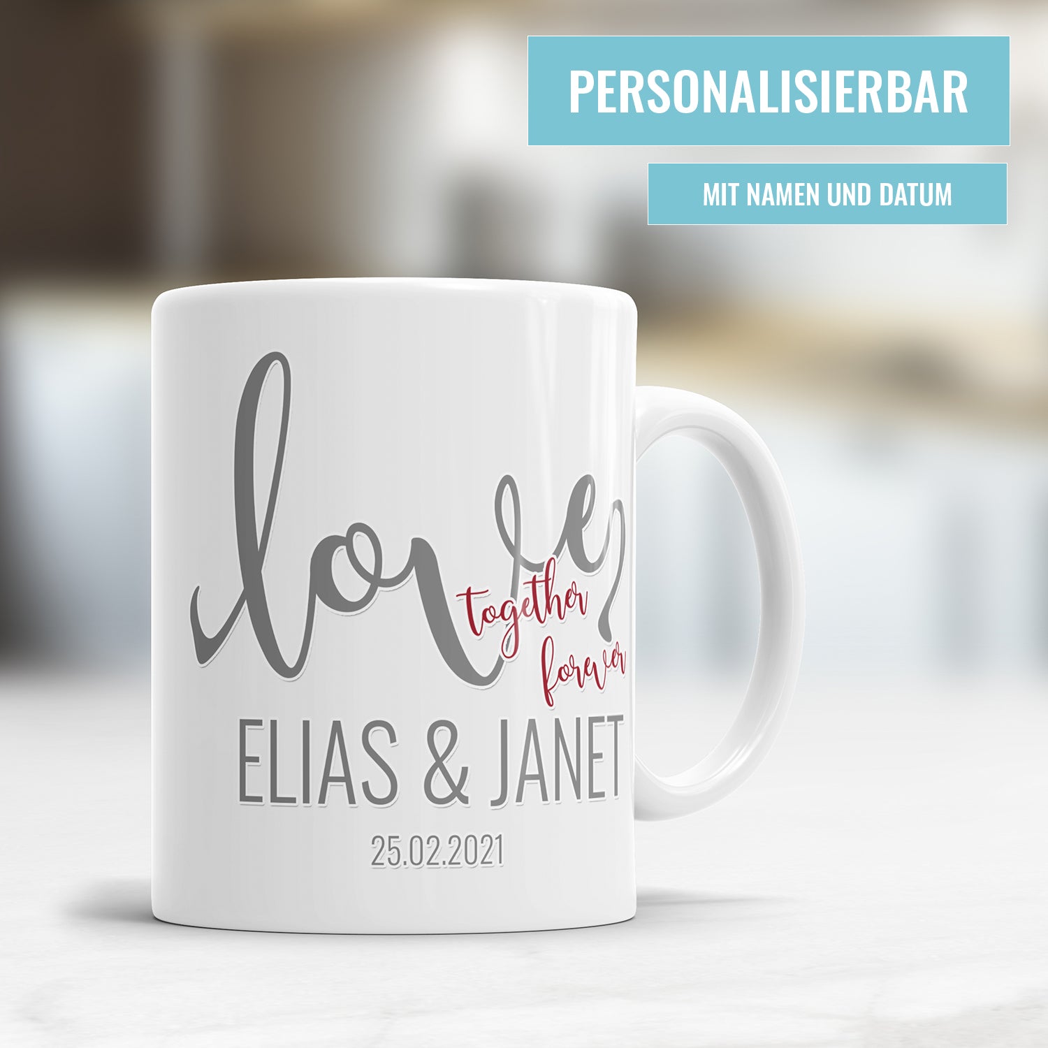 Partner Tasse Love Together Forever personalisiert mit Namen und Datum - Fulima