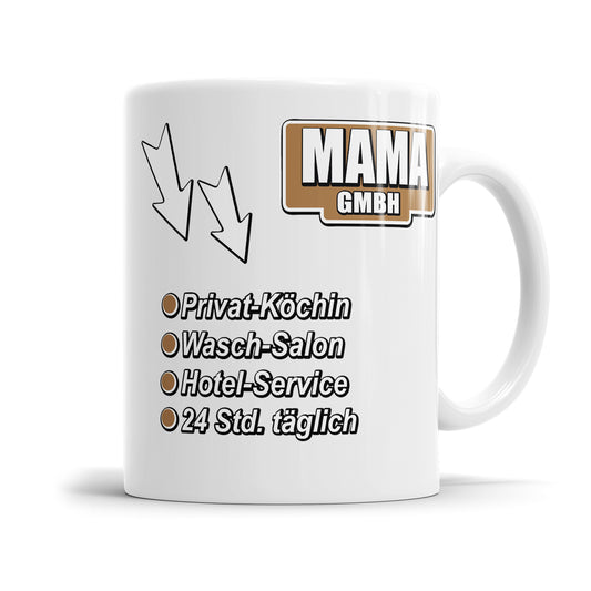 Mama GmbH Tasse – Privatköchin, Waschsalon, Hotelservice – Beste Mama Geschenk - Fulima