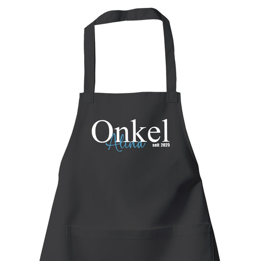 Onkel Schürze - Onkel Schriftzug mit Namen vom Kind - Geschenk Schwarz - Fulima