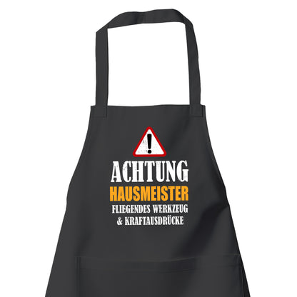 Achtung Hausmeister - Kraftausdrücke - Schürze Schwarz - Fulima