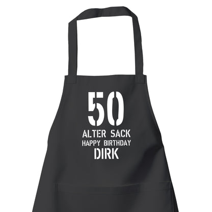 50 Alter Sack Happy Birthday mit Namen - Geburtstag Schürze Schwarz - Fulima