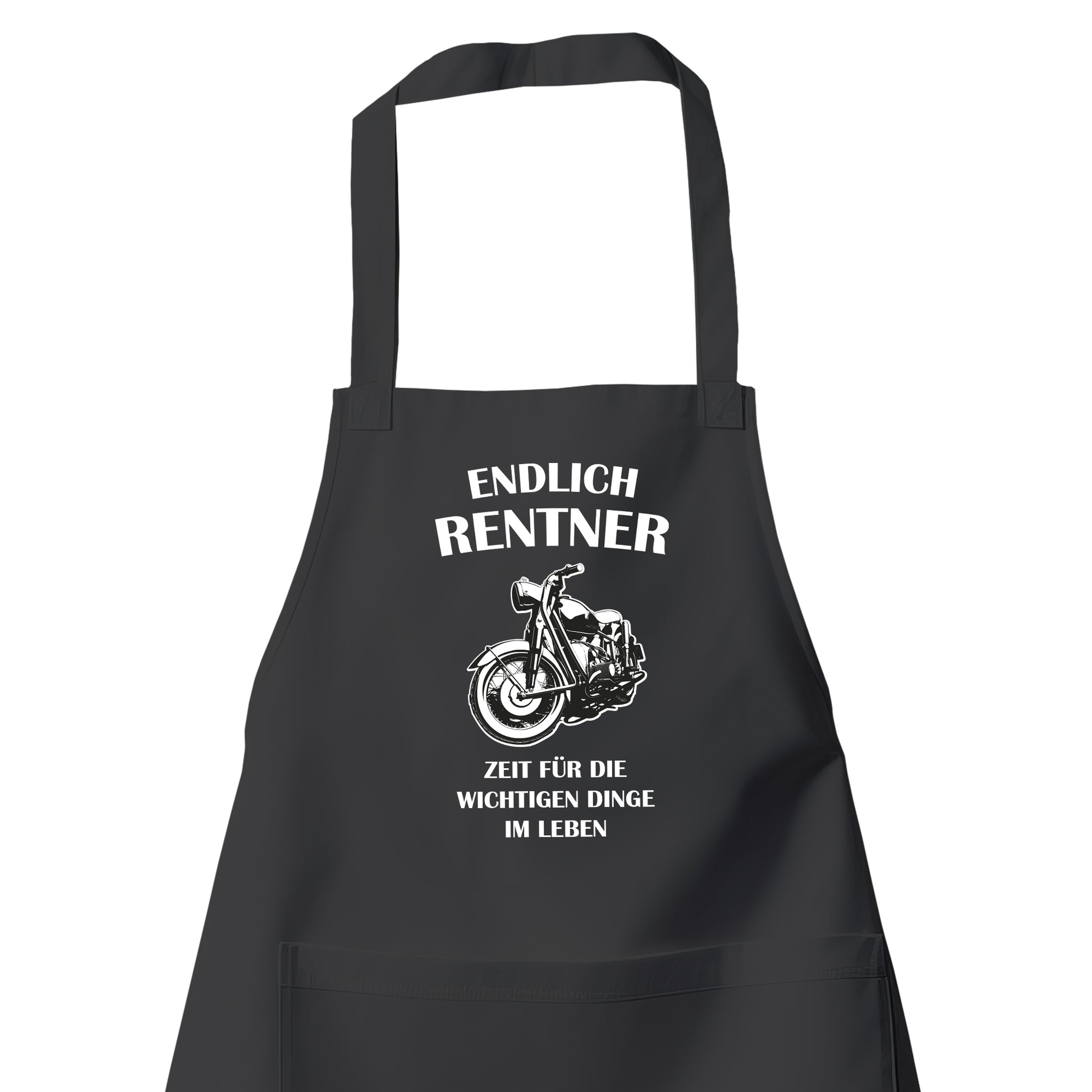 Rentner Grill- Kochschürze - Endlich Renter - Motorrad - Zeit für die wichtigen Dinge im Leben - Rente Geschenk Schwarz - Fulima
