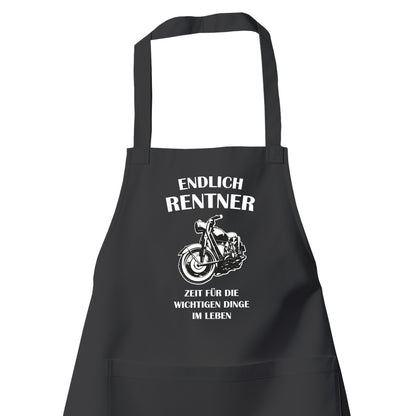 Rentner Grill- Kochschürze - Endlich Renter - Motorrad - Zeit für die wichtigen Dinge im Leben - Rente Geschenk Schwarz - Fulima