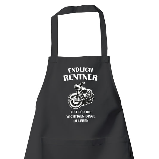 Rentner Grill- Kochschürze - Endlich Renter - Motorrad - Zeit für die wichtigen Dinge im Leben - Rente Geschenk Schwarz - Fulima