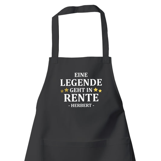 Rentner Grill- Kochschürze - Eine Legende geht in Rente - Goldene Sterne mit Namen - Rente Geschenk Schwarz - Fulima